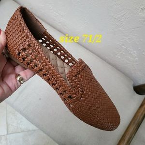 Birdies The Starling Cognac Woven Womens Vegan Leather Slip On Flats size 7 1/2